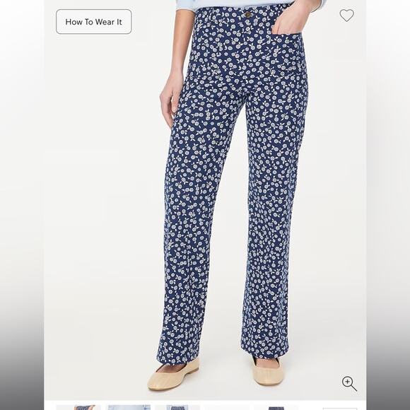 J.Crew Lizzie high-rise patch-pocket wide-leg pant Navy/Ivory Floral - Picture 1 of 6